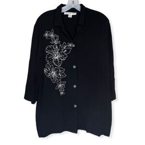 Josephine Chaus Embroidered Black Top